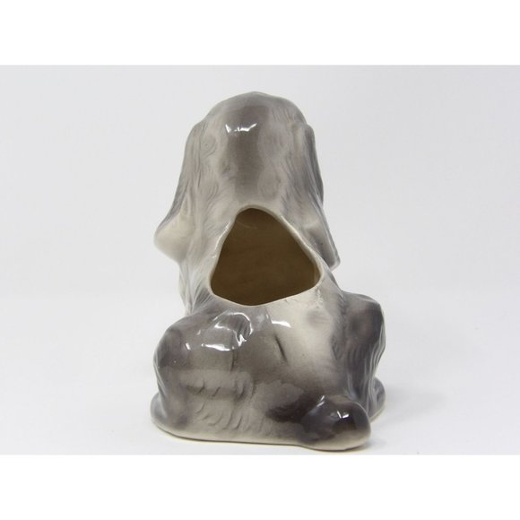 Vintage Ceramic Sitting, Gray Dog Puppy Planter. Unmarked. 5" H x 8" L x 4" W - Picture 3 of 6
